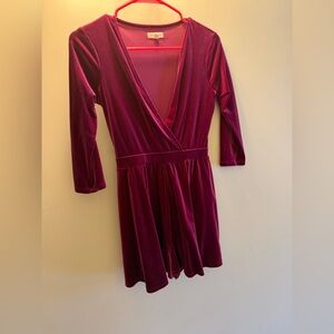Velvet Deep V-Neck Romper in Rich Magenta